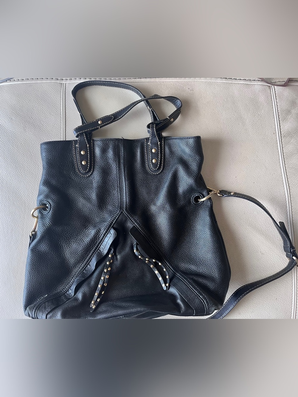 Isabella Fiori Black Genuine Leather Tote Bag - Everyday Crossbody